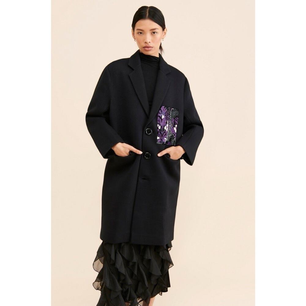 Dhruv Kapoor Coat Sequin Patch Overcoat‎ Black $398 Retail SP